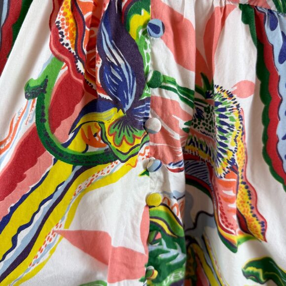 Anthropologie Katerina Button Front Dress Floral Puff Cream Motif Size S Floral - Picture 5 of 16